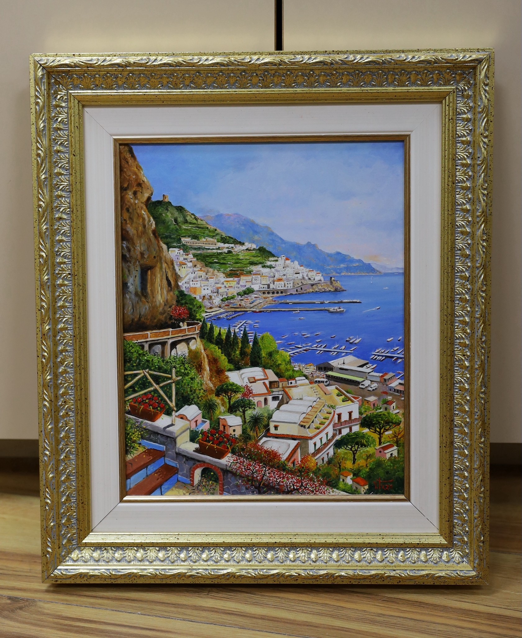Vittorio Izzo (Contemporary Italian), oil on canvas, 'Amalfi', signed and dated 2017 with artist's stamps verso, 29 x 23cm